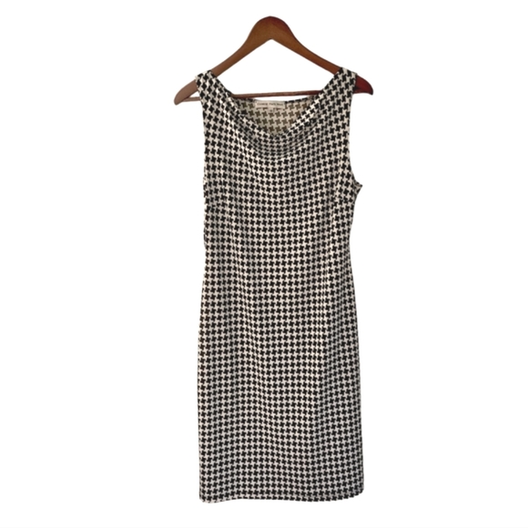 Central Park West Houndstooth Sleeveless Midi Dress Medium B&W - Picture 1 of 7